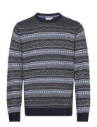 Jacquard O-Neck Sweater Blue Lindbergh