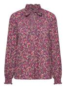 Floral Pleated Georgette Tie-Neck Blouse Pink Lauren Ralph Lauren