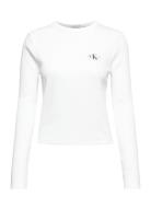 Woven Label Rib Long Sleeve White Calvin Klein Jeans