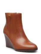 Shaley Calfskin Wedge Bootie Brown Lauren Ralph Lauren