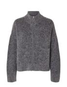 Slfsia Ras Ls Knit Zipper Cardigan Noos Grey Selected Femme