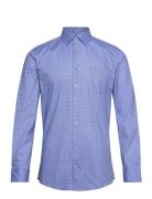 Aop Plain Stretch Shirt L/S Blue Lindbergh