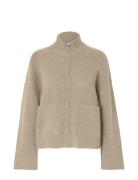 Slfsia Ras Ls Knit Zipper Cardigan Noos Beige Selected Femme