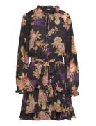 Floral Belted Crinkle Georgette Dress Black Lauren Ralph Lauren