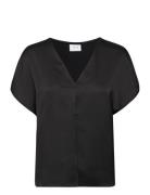 Viellette V-Neck S/S Satin Top - Noos Black Vila