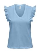 Onlmay S/S Frill V-Neck Top Box Jrs Blue ONLY