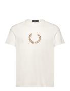 Flocked Laurel Wreath Tee White Fred Perry
