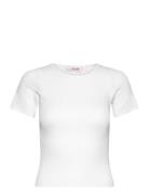 Rib Knit Short Sleeve Top White A-View