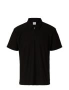 Slhrelax-Plisse Half Zip Ss Polo Ex Black Selected Homme