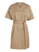 Cotton Linen Belted Shift Dress Beige Calvin Klein