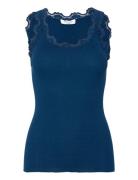 Silk Top Regular W/Vintage Lace Blue Rosemunde