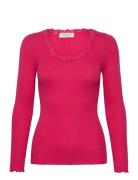 Silk T-Shirt W/ Lace Pink Rosemunde