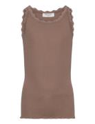 Beatha Silk Top W/ Lace Brown Rosemunde Kids