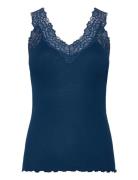 Organic Top W/ Lace Blue Rosemunde