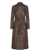 Vegan Leather Trench Coat Brown Bardot