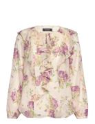 Floral Ruffle-Trim Georgette Blouse Cream Lauren Ralph Lauren