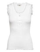 Rmwbalta Modal Sl Lace Placket Top White RM By Rosemunde