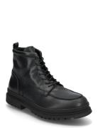 Biagrant Moc Toe Lace Up Boot Tumbled Leather Black Bianco