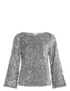 Vifaith Boat Neck L/S Sequin Top/Vol Silver Vila