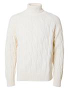 Slhcallo Ls Knit Relaxed Cable Roll Neck White Selected Homme