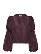 Zoey Double Pouf Sleeve Blouse Burgundy Malina