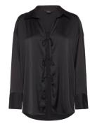 Tiedetail Relaxed Satin Shirt Black Monki