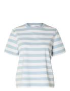 Slfessential Ss Striped Boxy Tee Blue Selected Femme