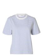 Slfessential Ss Striped Boxy Tee Blue Selected Femme