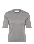 Slflura Lurex 2/4 Knit O-Neck Grey Selected Femme