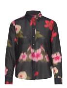 Reg Floral Ctn Silk Shirt Black GANT