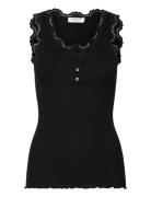 Rwbeatha Sl U- Neck Lace Button Top Black Rosemunde