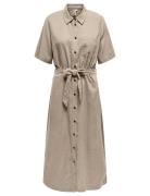 Onlcaro S/S Linen Bl Belt Dress Cc Pnt Beige ONLY