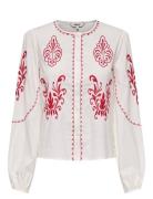 Onlhelen Ls Emb Button Top Wvn White ONLY
