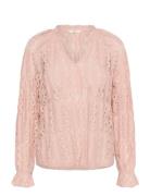 Crtully V-Neck Lace Blouse Pink Cream