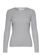 Slfanna Ls Crew Neck Tee Str Noos Grey Selected