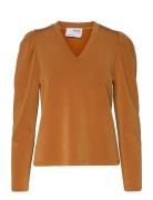 Slflora Ls V-Neck Sweat Top B Orange Selected