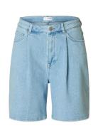 Slfanya-Gry Hw Pleat Denim Shorts Blue Selected