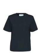 Slfessential Ss Boxy Tee Noos Navy Selected