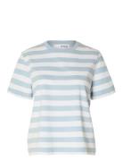 Slfessential Ss Striped Boxy Tee Noos Blue Selected