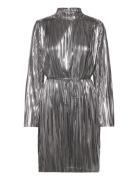 Slfnaline Ls High Neck Short Plisse Dres Silver Selected
