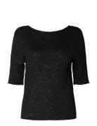 Slfjosie 2/4 Sequin Knit O-Neck Top Black Selected