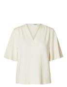 Slftenny Ss V-Neck Top Noos White Selected