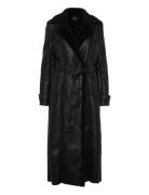Vegan Leather Trench Coat Black Bardot