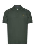 Zip Neck Polo Shirt Green Fred Perry