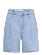 Mid-Rise Denim Bermuda Shorts With Pleats Blue Mango
