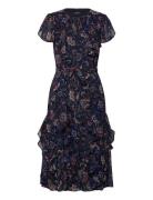 Floral Ruffle-Trim Georgette Dress Navy Lauren Ralph Lauren
