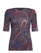 Paisley Stretch Cotton Boatneck Tee Navy Lauren Ralph Lauren