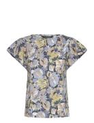 Floral Slub Jersey Flutter-Sleeve Top Patterned Lauren Ralph Lauren