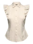 Ruffle-Trim Jersey Sleeveless Shirt Cream Lauren Ralph Lauren