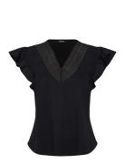 Lace-Trim Jersey Flutter-Sleeve Tee Black Lauren Ralph Lauren